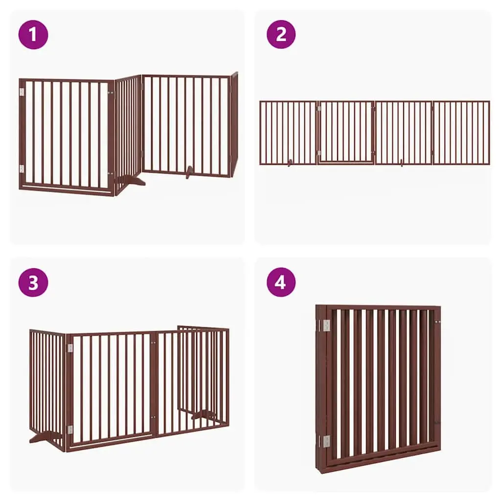 Dog Gate Foldable 4 Panels 320cm Brown Poplar Wood Pet Safety Barrier Door
