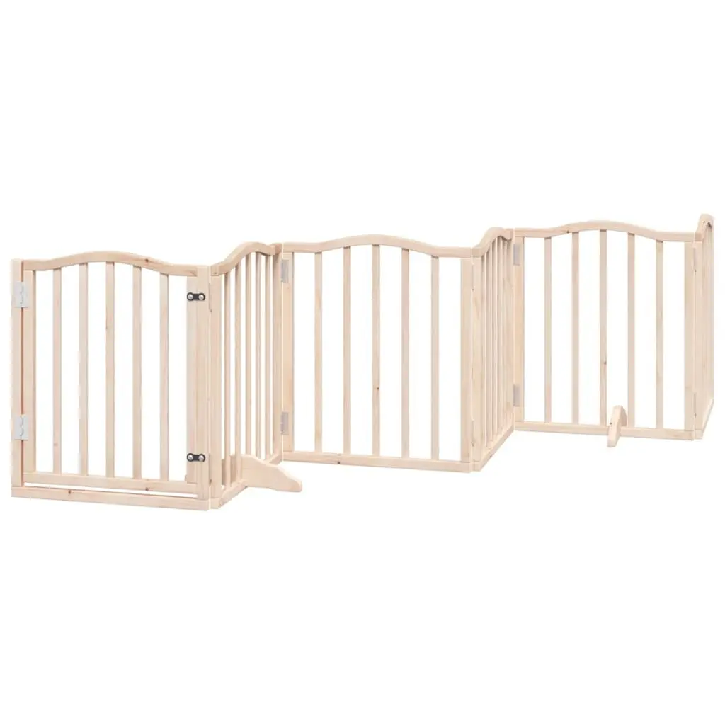 Dog Gate Foldable 6 Panels 300cm Poplar Wood Pet Safety Barrier Brown