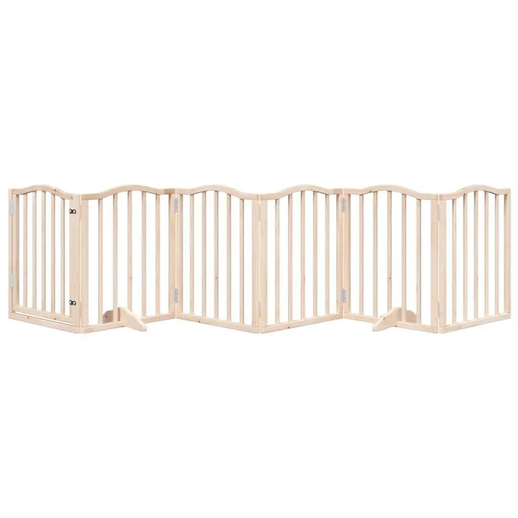 Dog Gate Foldable 6 Panels 300cm Poplar Wood Pet Safety Barrier Brown