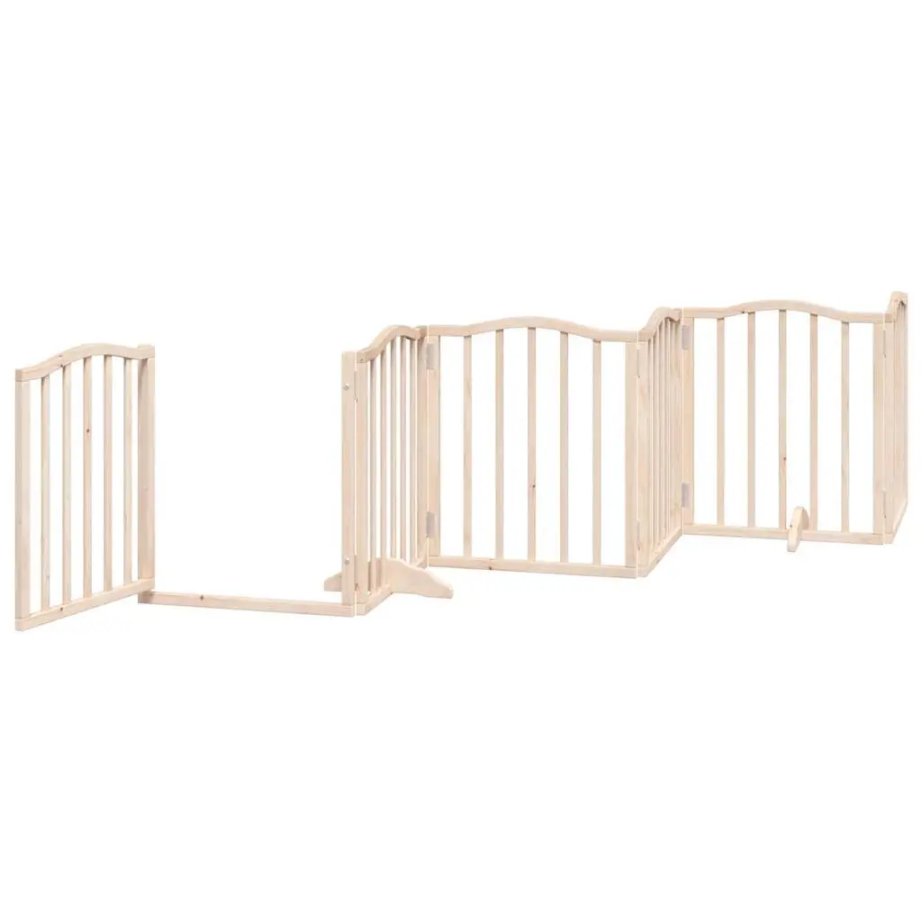 Dog Gate Foldable 6 Panels 300cm Poplar Wood Pet Safety Barrier Brown