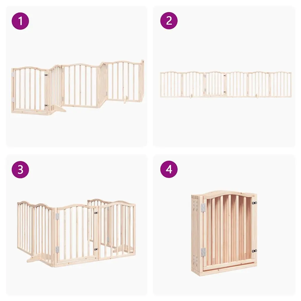 Dog Gate Foldable 6 Panels 300cm Poplar Wood Pet Safety Barrier Brown
