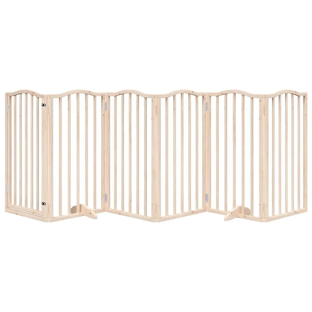 Dog Gate Foldable Pet Safety Barrier 6 Panel Brown Wood Enclosure with Door