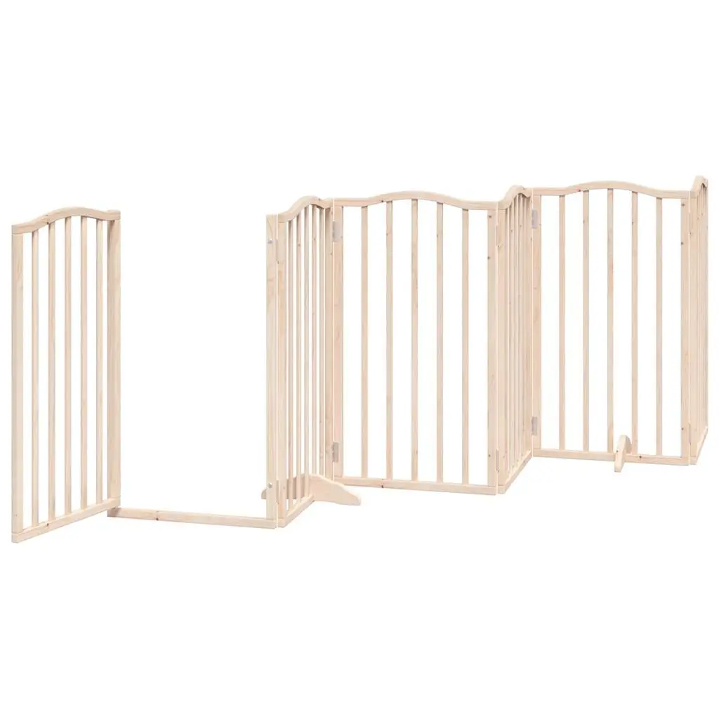 Dog Gate Foldable Pet Safety Barrier 6 Panel Brown Wood Enclosure with Door