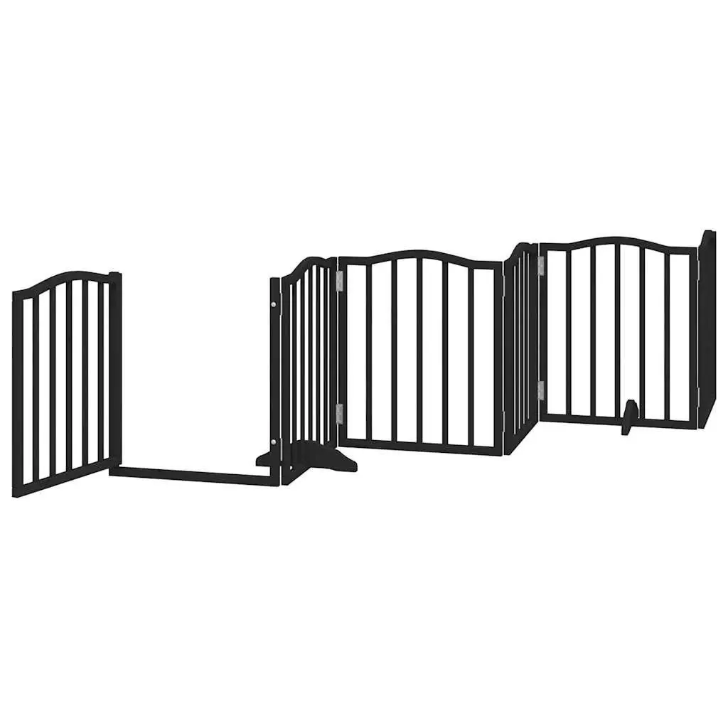 Dog Gate Foldable 6 Panels Black 300cm Poplar Wood Pet Safety Barrier
