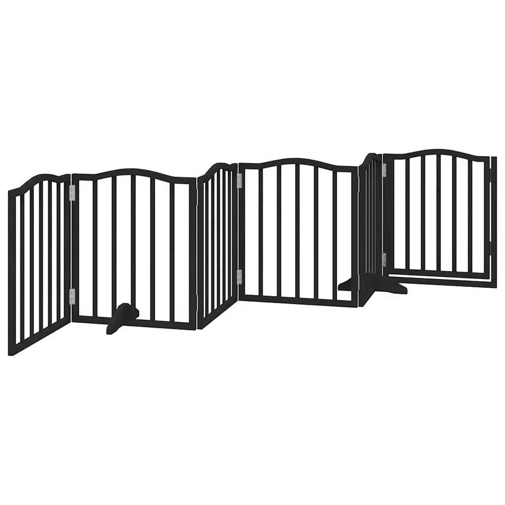 Dog Gate Foldable 6 Panels Black 300cm Poplar Wood Pet Safety Barrier