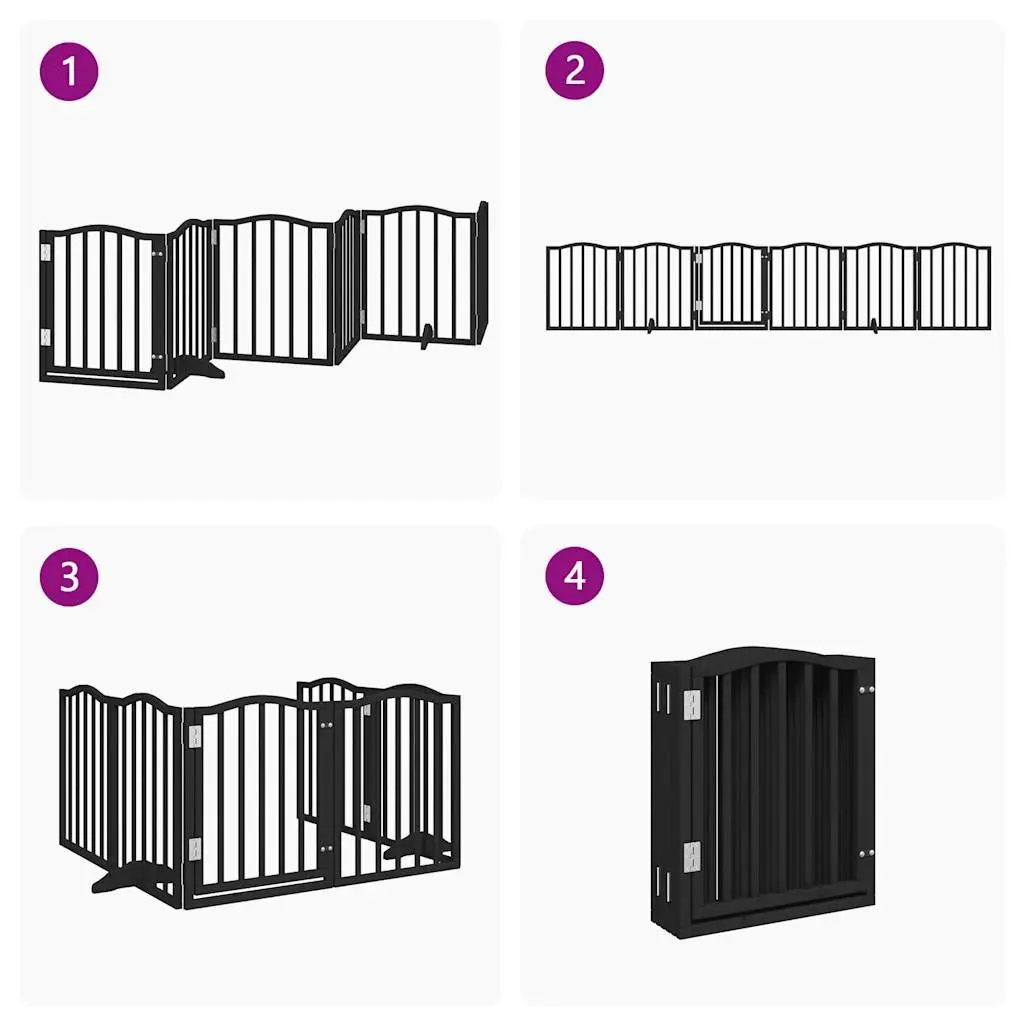 Dog Gate Foldable 6 Panels Black 300cm Poplar Wood Pet Safety Barrier
