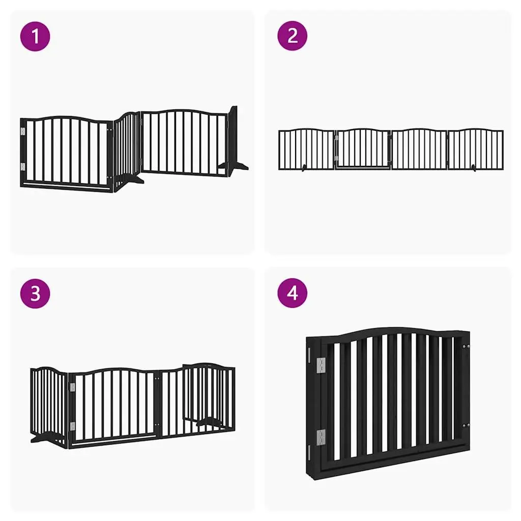Foldable Black Dog Barrier 320cm Poplar Wood 4 Panel Safety Gate for Pets