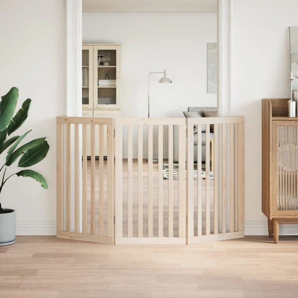 Dog Gate Foldable 3 Panels 150 cm Brown Poplar Wood Pet Safety Barrier