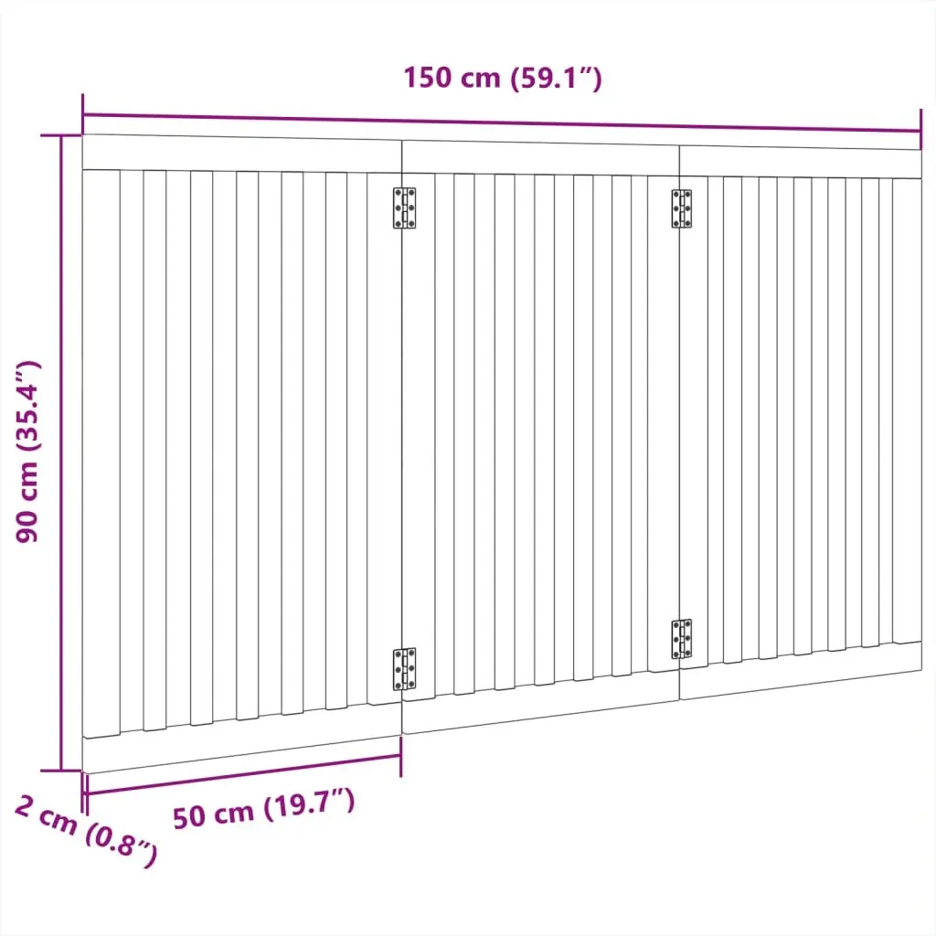Dog Gate Foldable 3 Panels 150 cm Brown Poplar Wood Pet Safety Barrier