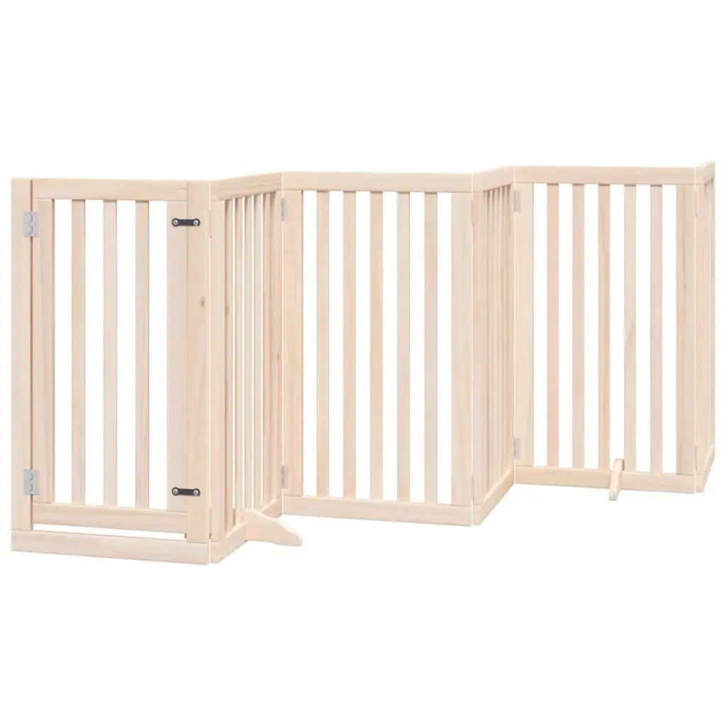 Dog Gate Foldable 6 Panels 300cm Poplar Wood Pet Safety Barrier Brown