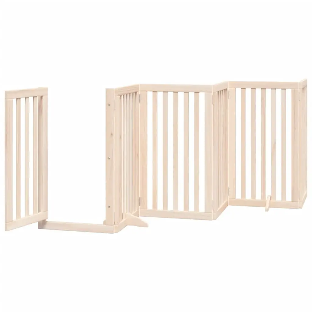 Dog Gate Foldable 6 Panels 300cm Poplar Wood Pet Safety Barrier Brown