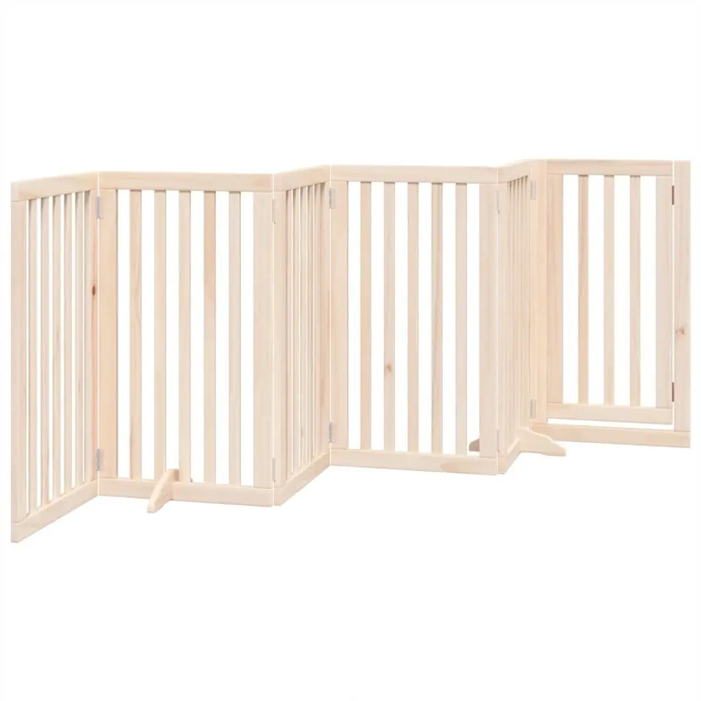 Dog Gate Foldable 6 Panels 300cm Poplar Wood Pet Safety Barrier Brown