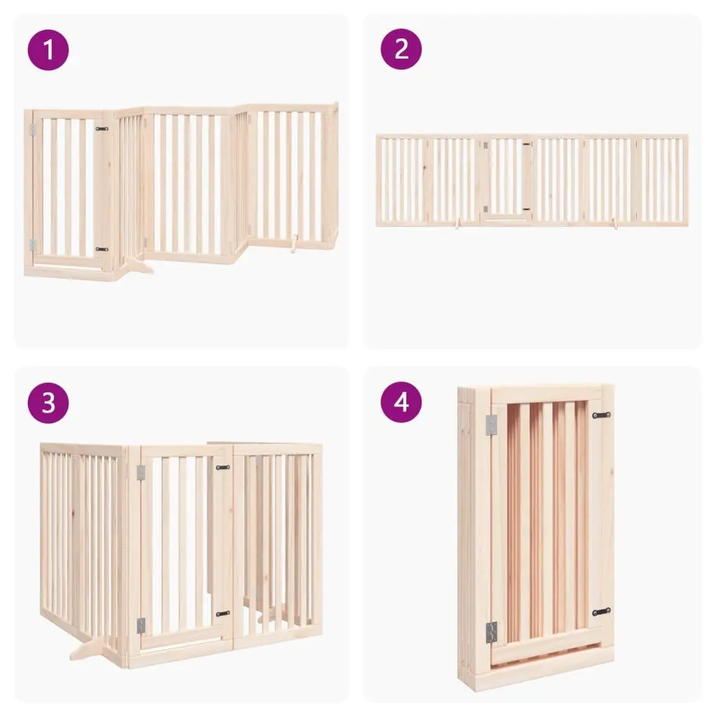 Dog Gate Foldable 6 Panels 300cm Poplar Wood Pet Safety Barrier Brown