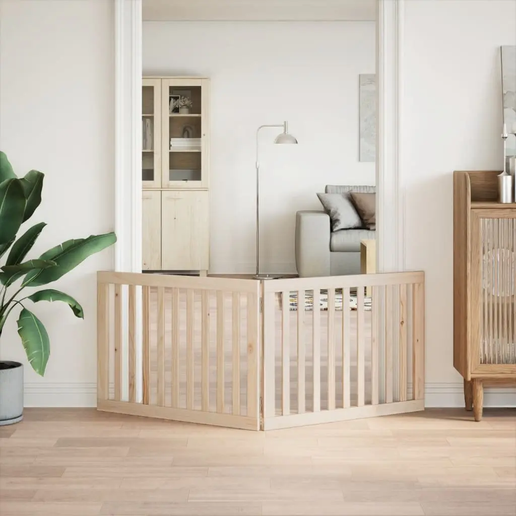 Foldable Dog Barrier 160cm Brown Wood Safety Gate 2 Panels Pet Playpen