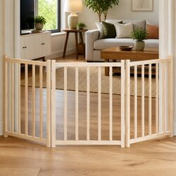 Dog Gate Foldable 3 Panels 150 cm Solid Wood Fir Pet Safety Barrier