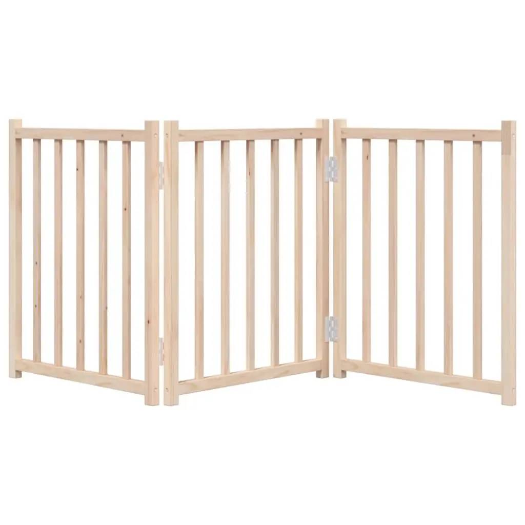 Dog Gate Foldable 3 Panels 150 cm Brown Solid Wood Fir Pet Safety Barrier