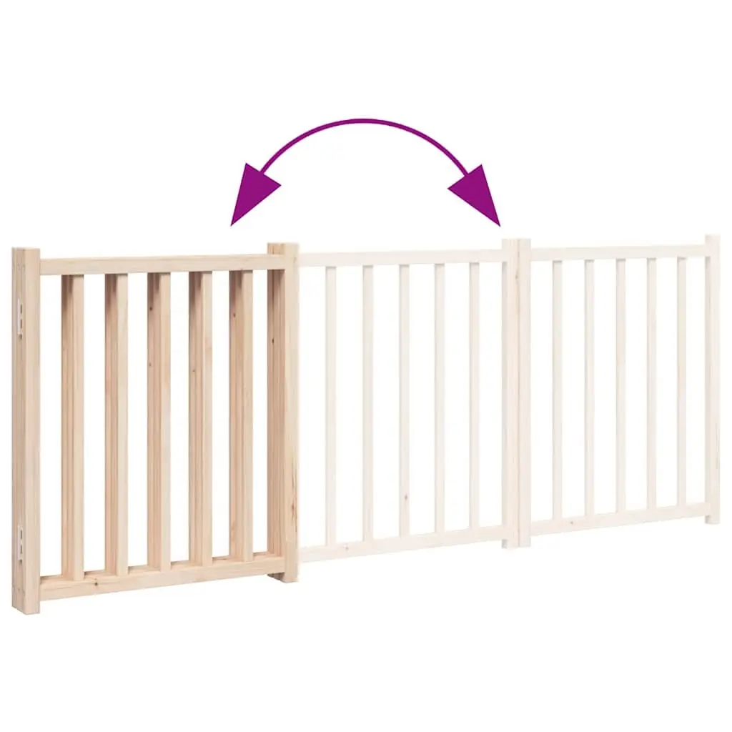Dog Gate Foldable 3 Panels 150 cm Brown Solid Wood Fir Pet Safety Barrier
