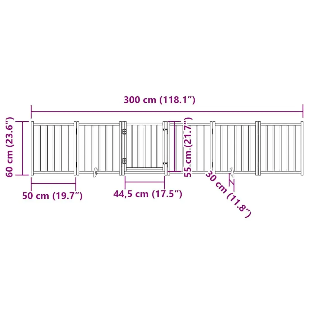 Dog Gate Foldable 6 Panels 300 cm Brown Solid Wood Pet Enclosure Barrier