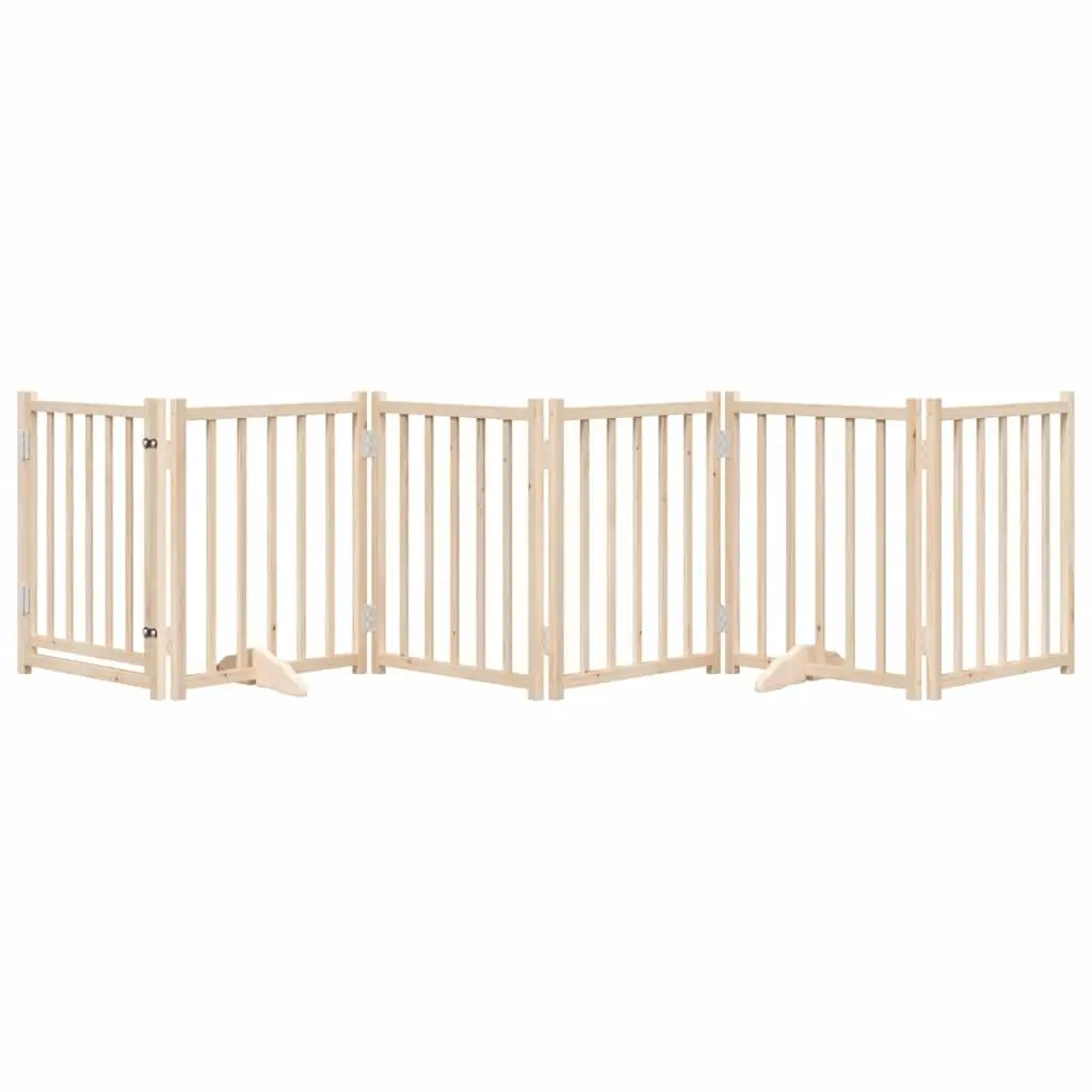 Dog Gate Foldable 6 Panels 300 cm Brown Solid Wood Pet Enclosure Barrier