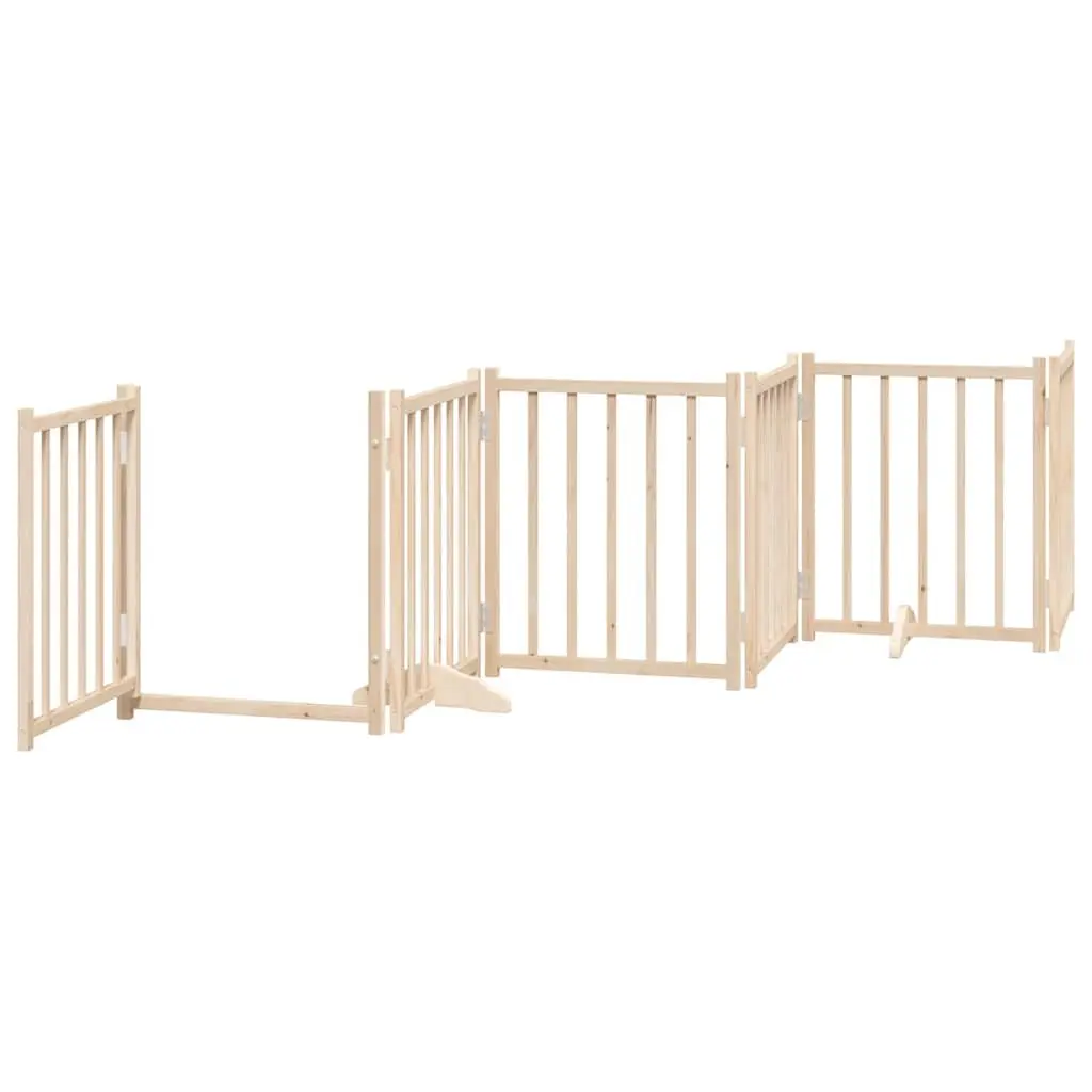 Dog Gate Foldable 6 Panels 300 cm Brown Solid Wood Pet Enclosure Barrier