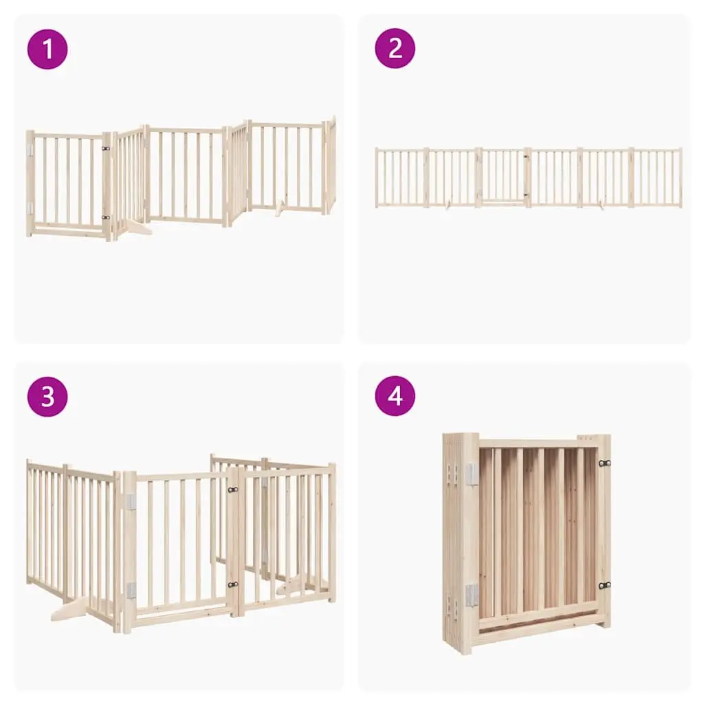 Dog Gate Foldable 6 Panels 300 cm Brown Solid Wood Pet Enclosure Barrier