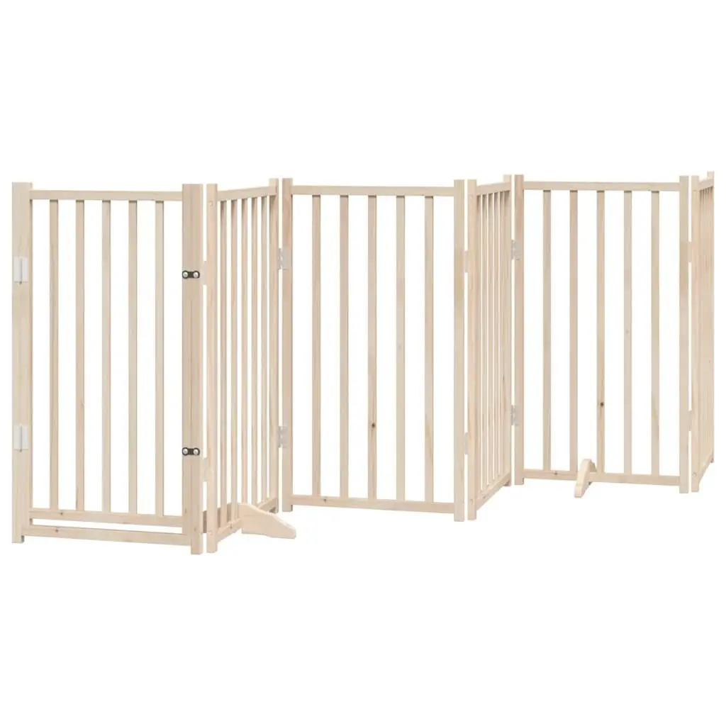 Dog Gate Foldable 6 Panels 300cm Solid Wood Pet Safety Barrier Brown