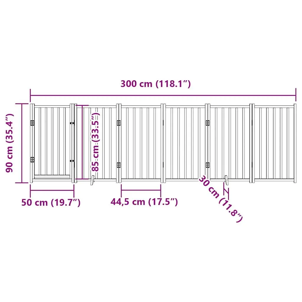 Dog Gate Foldable 6 Panels 300cm Solid Wood Pet Safety Barrier Brown