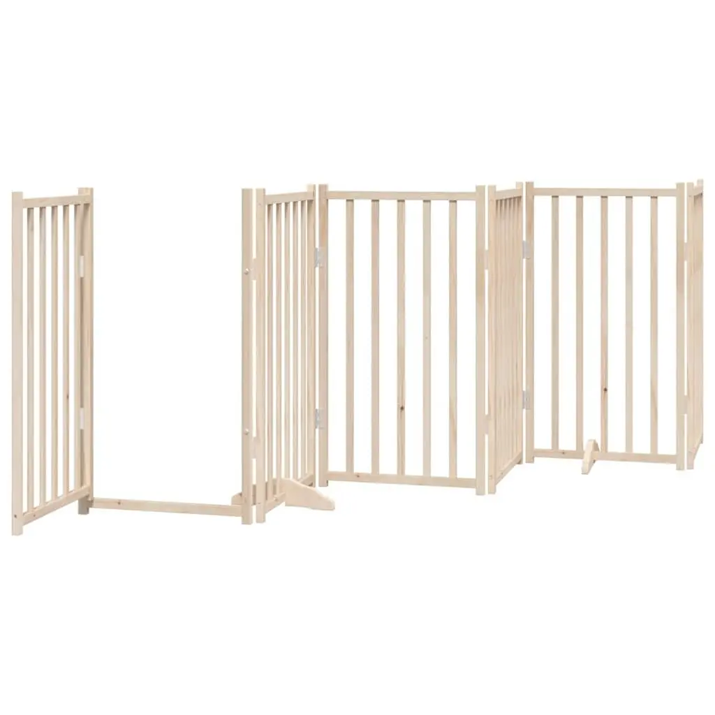 Dog Gate Foldable 6 Panels 300cm Solid Wood Pet Safety Barrier Brown