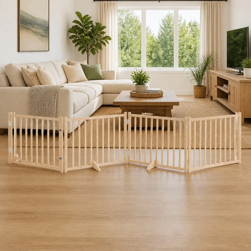 Foldable Dog Gate Safety Barrier 320cm 4 Panels Brown