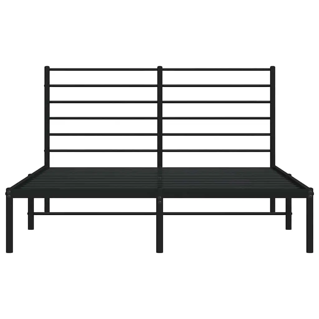Metal Bed Frame Bedroom Furniture 150x200 cm Black with Headboard Slatted Base