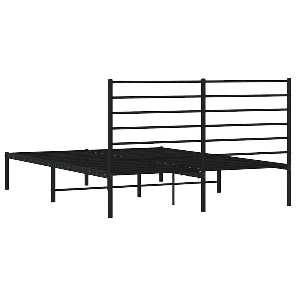Metal Bed Frame Bedroom Furniture 150x200 cm Black with Headboard Slatted Base