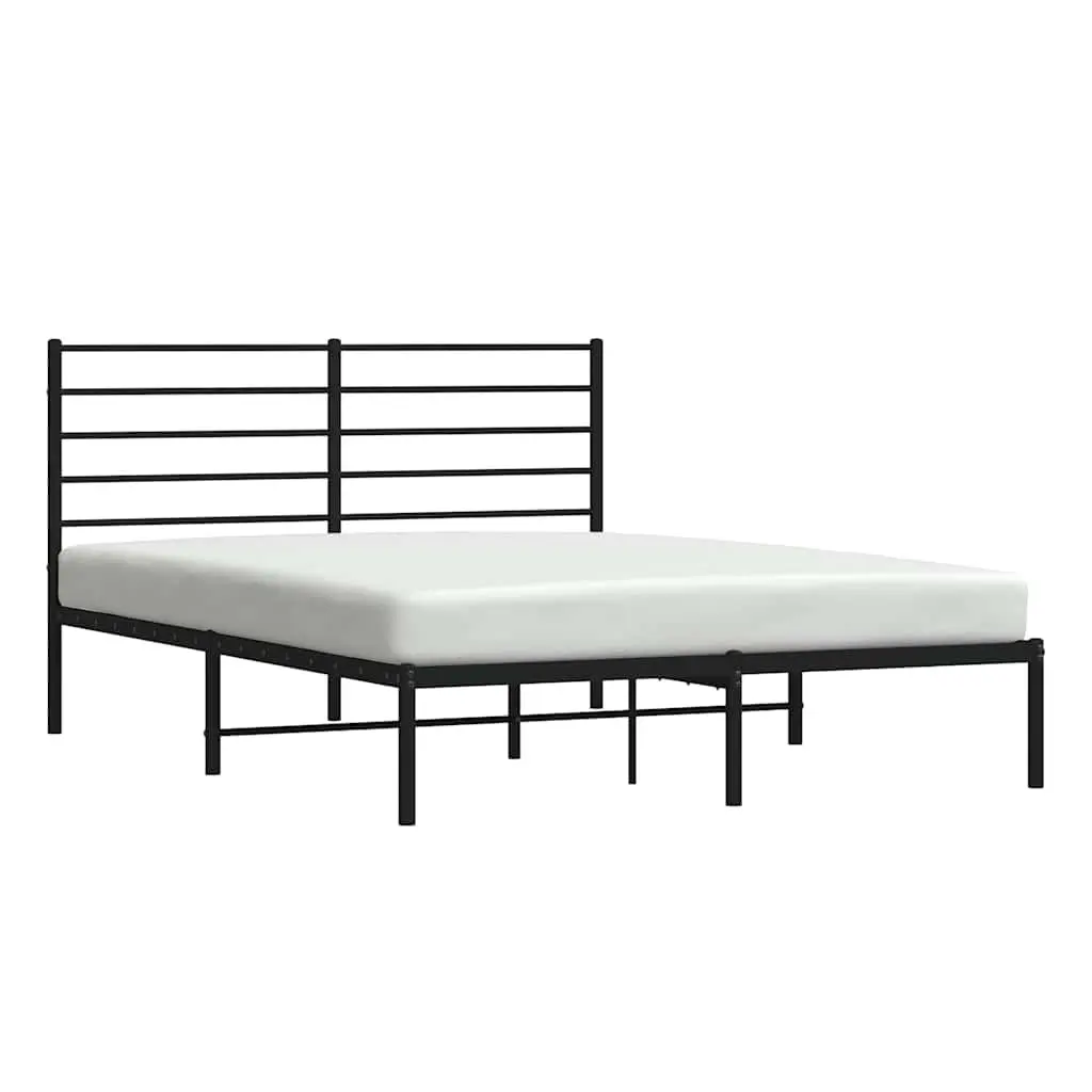 Metal Bed Frame Bedroom Furniture 150x200 cm Black with Headboard Slatted Base