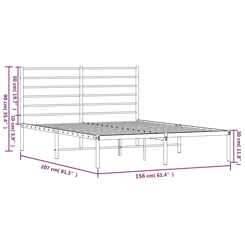 Metal Bed Frame Bedroom Furniture 150x200 cm Black with Headboard Slatted Base