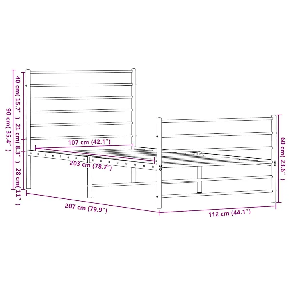 Metal Bed Frame King Single 107x203 cm in Black