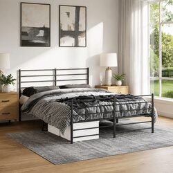 Metal Bed Frame 135x190 cm with Footboard Headboard Slatted Base Black