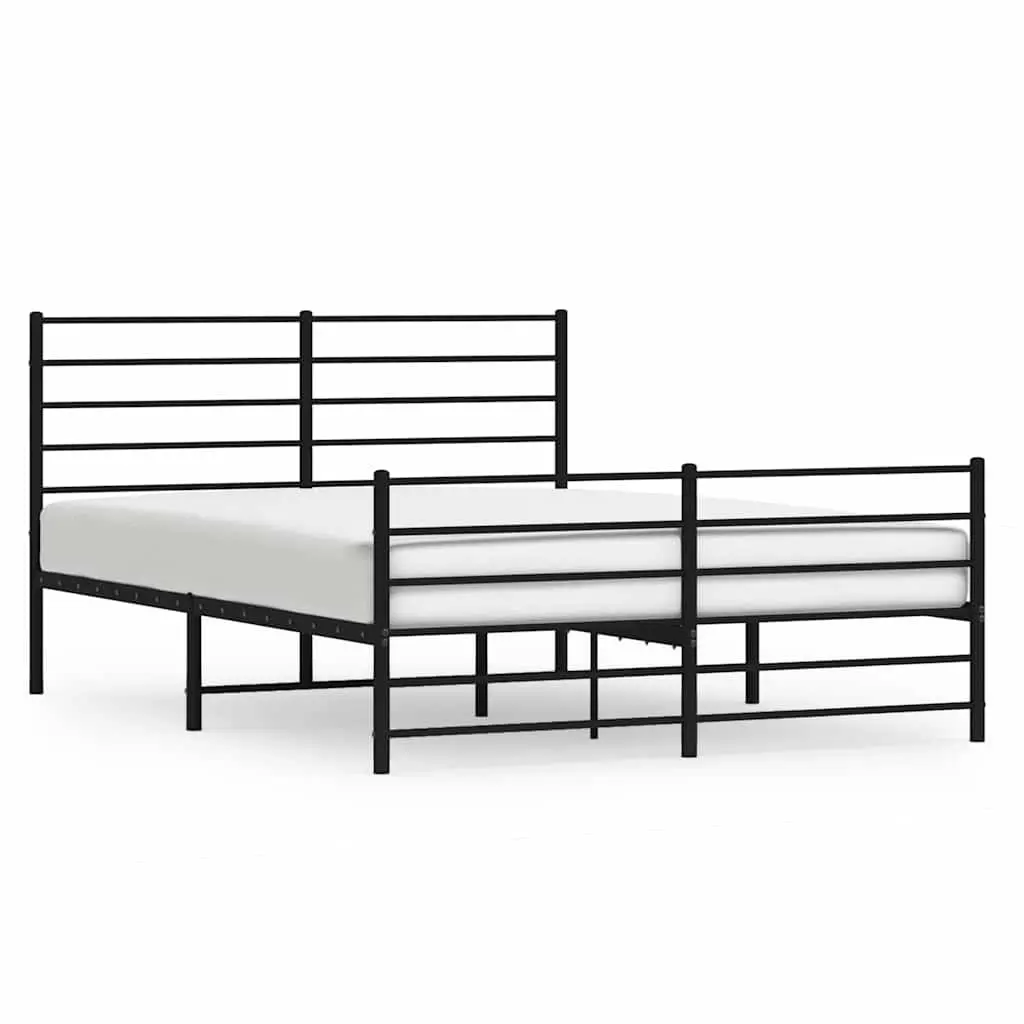 Metal Bed Frame Black 135x190 cm with Footboard and Headboard Slatted Base