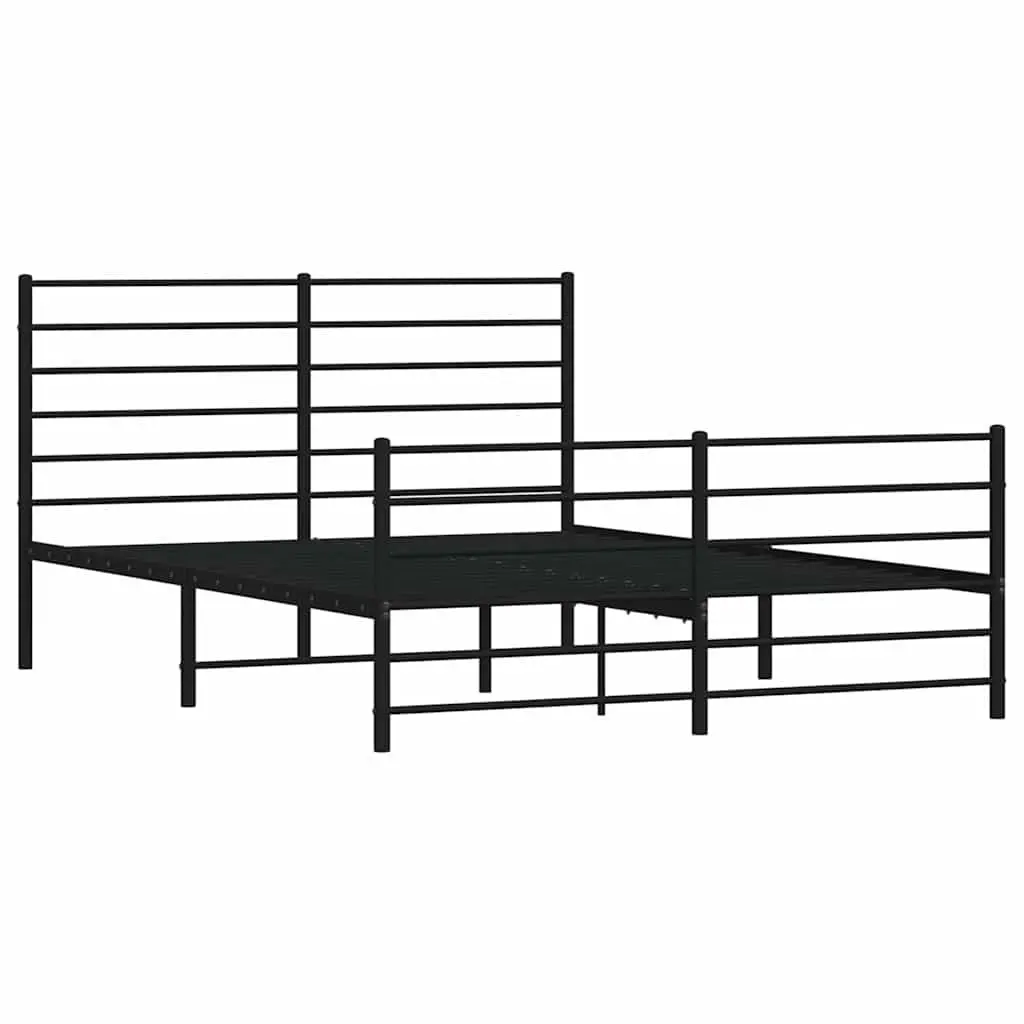 Metal Bed Frame Black 135x190 cm with Footboard and Headboard Slatted Base