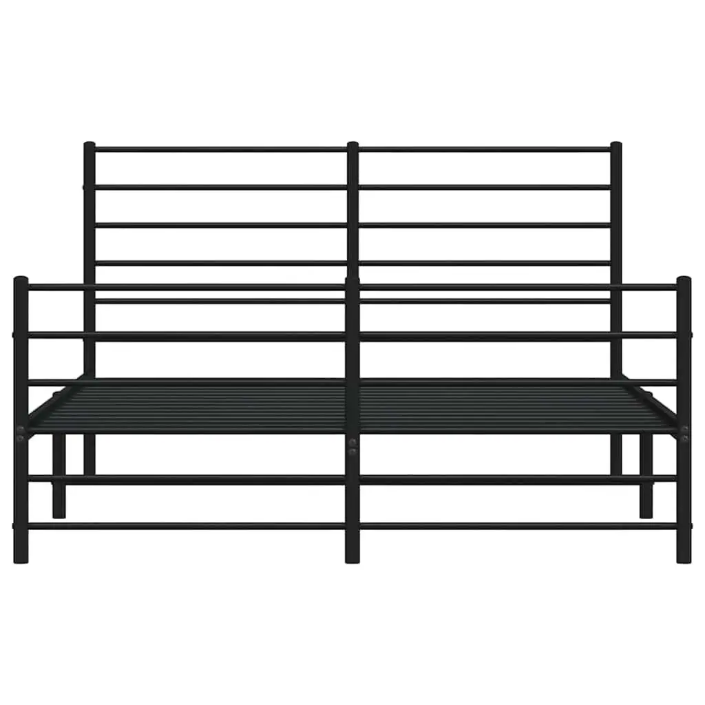 Metal Bed Frame Black 135x190 cm with Footboard and Headboard Slatted Base