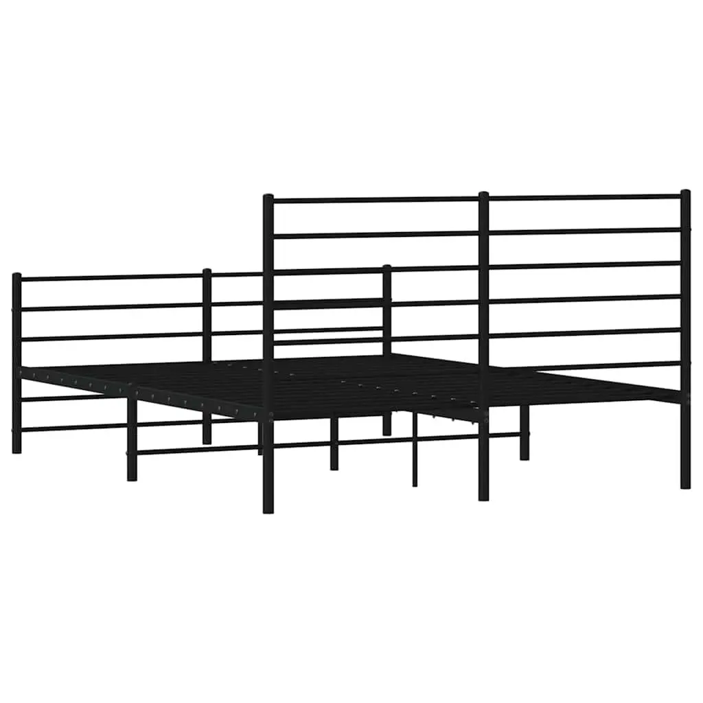 Metal Bed Frame Black 135x190 cm with Footboard and Headboard Slatted Base