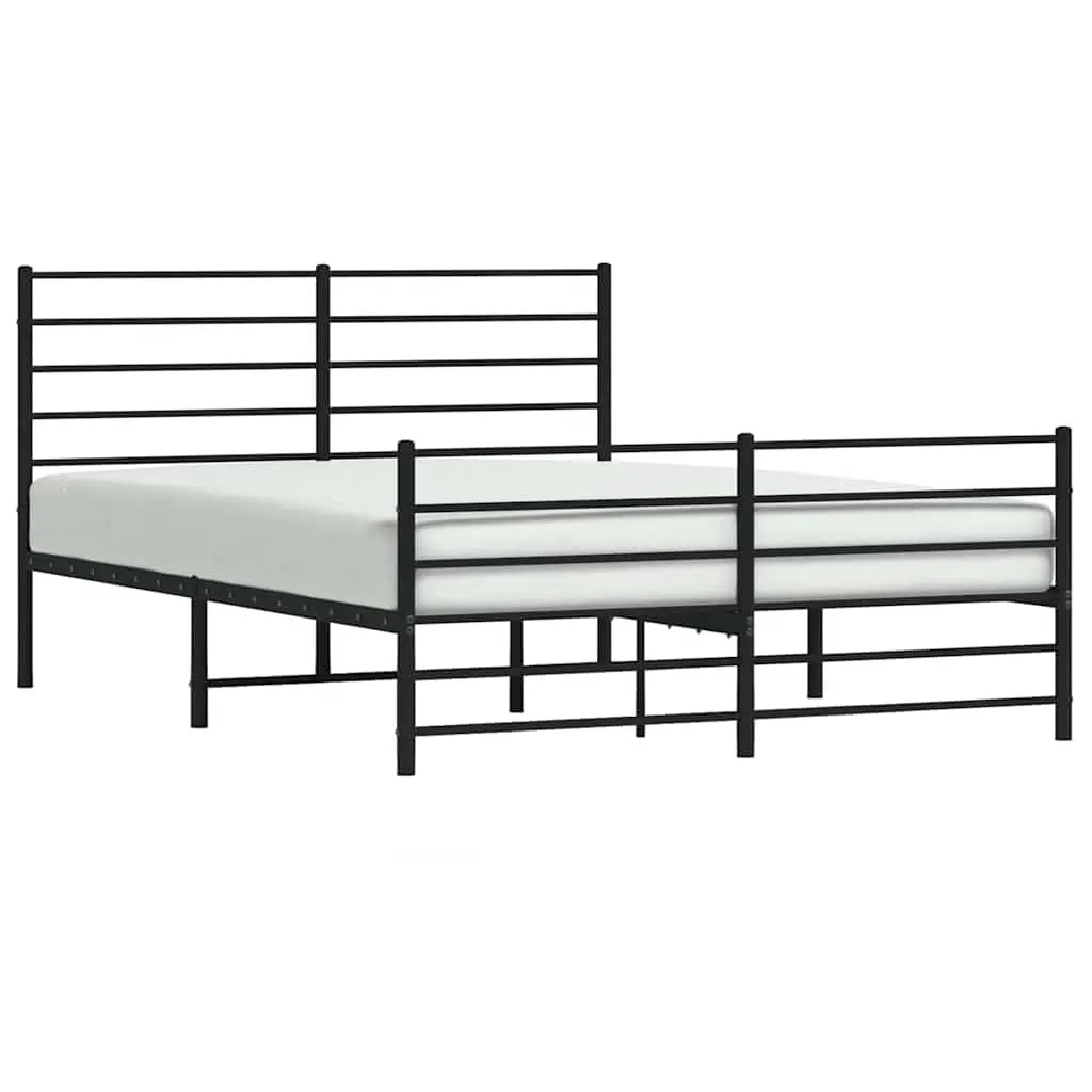 Metal Bed Frame Black 135x190 cm with Footboard and Headboard Slatted Base