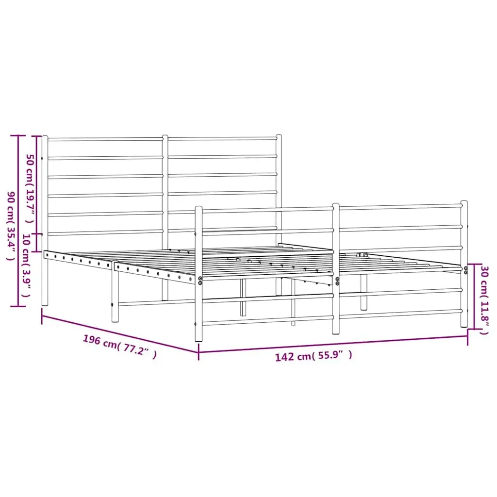Metal Bed Frame Black 135x190 cm with Footboard and Headboard Slatted Base