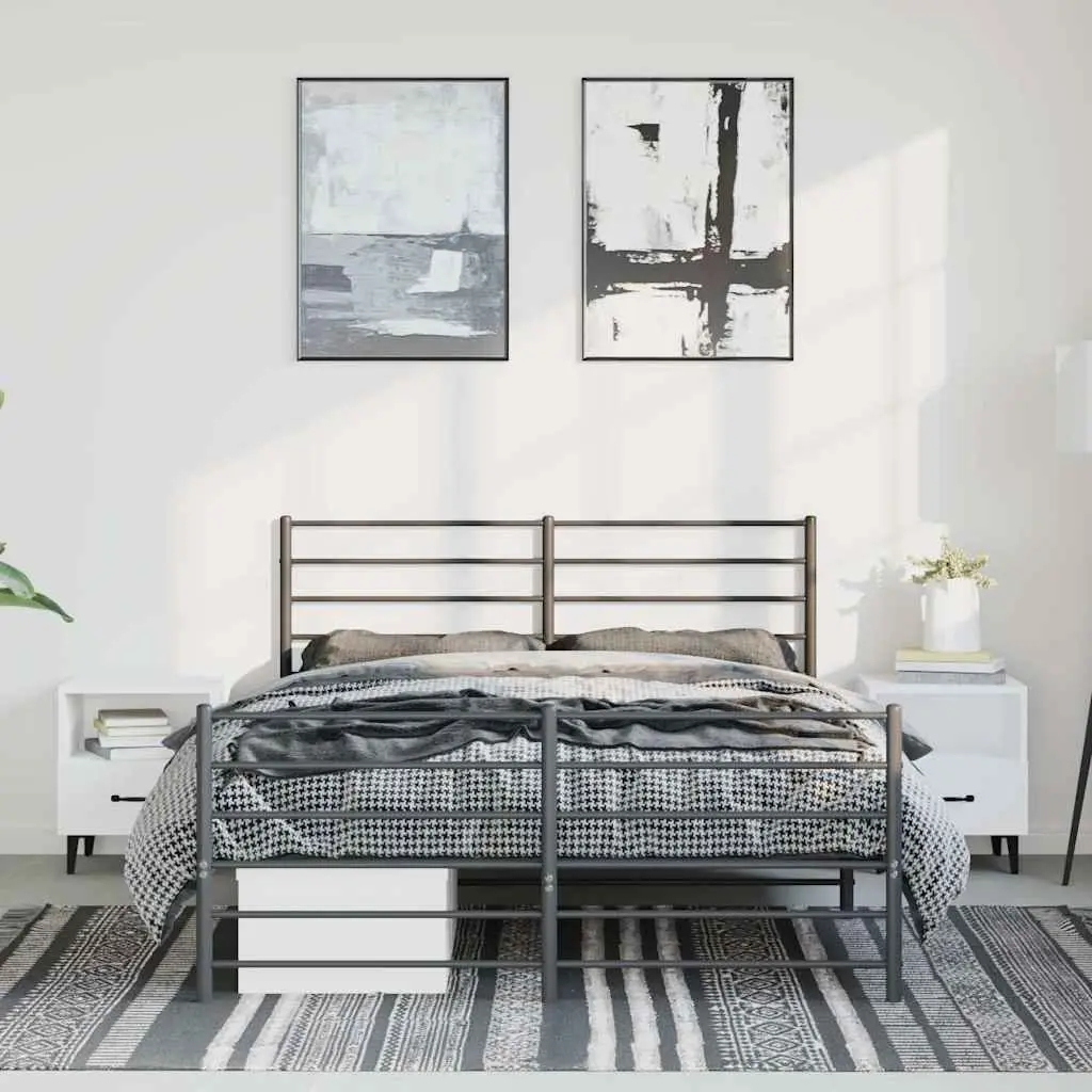 Metal Bed Frame Black 150x200 cm Slatted Base Bedroom Furniture
