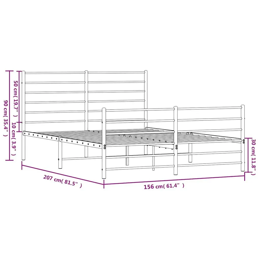 Metal Bed Frame Black 150x200 cm Slatted Base Bedroom Furniture