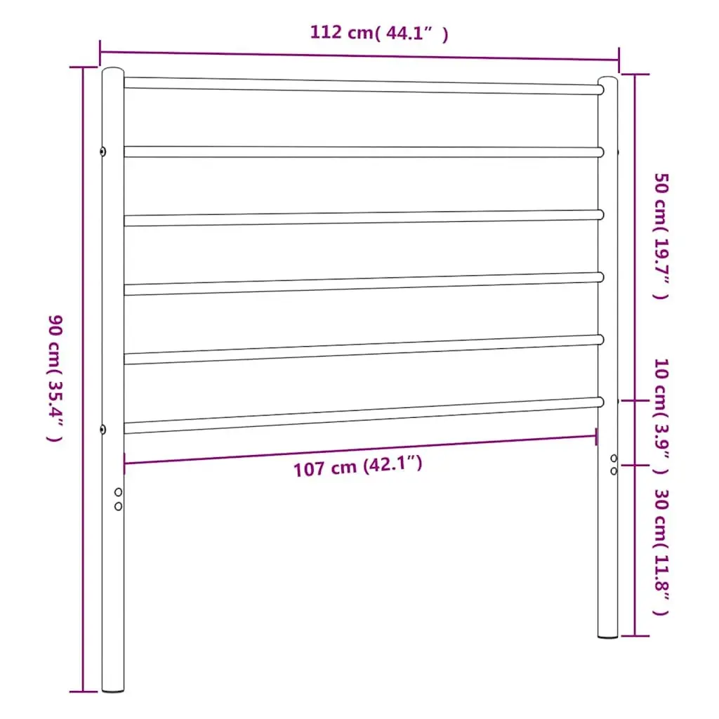 Metal Headboard Black 107cm Bed Frame Support Powder-Coated Steel