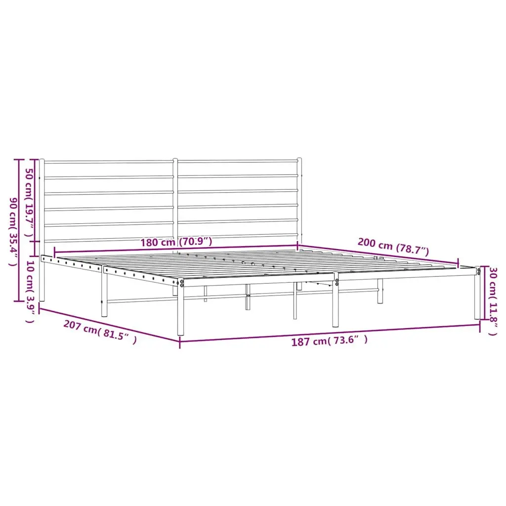 King Size Metal Bed Frame 183x203 cm with Storage
