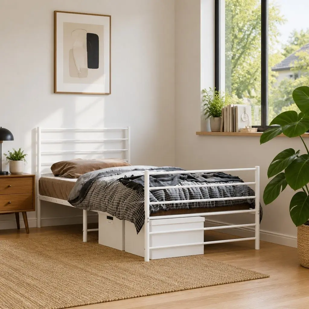White Metal Bed Frame King Single 107x203 cm