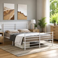 Reliable White Metal Bed Frame 135x190 cm with Storage Space