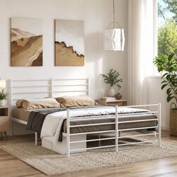 Reliable White Steel Bed Frame 150x200 cm with Features