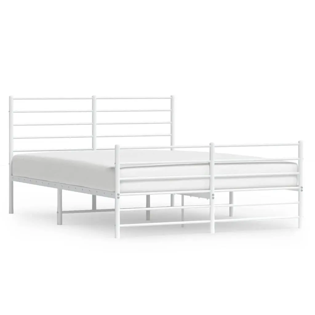 Metal Bed Frame 150x200 cm with Footboard Headboard White Steel Bedroom