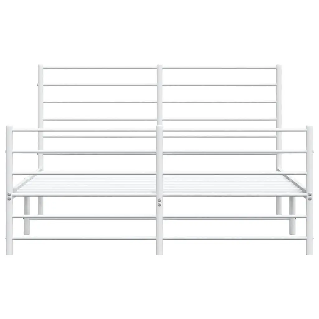 Metal Bed Frame 150x200 cm with Footboard Headboard White Steel Bedroom